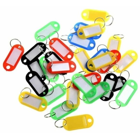 20-100 Plastic Key Tags Metal Ring Luggage Card Name Label Keychain Split Rings - Picture 3 of 4